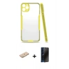 MARSİLYAN™- iPhone 11 Pro Kılıf Atlas Asil Serisi - Siyah 3D Antistatik Hayalet Cam Ekran Koruyucu + Renkli Kamera Lens Koruma Cam - PE