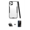 MARSİLYAN™- iPhone 11 Pro Kılıf Atlas Asil Serisi - Siyah 3D Antistatik Hayalet Cam Ekran Koruyucu + Kamera Lens Koruma Cam - SF