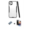 MARSİLYAN™- iPhone 11 Pro Kılıf Atlas Asil Serisi - Siyah 3D Antistatik Mat Seramik Nano Ekran Koruyucu + Shine Kamera Lens Koruma Cam - GS