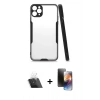 MARSİLYAN™- iPhone 11 Pro Kılıf Atlas Asil Serisi - Siyah 3D Antistatik Mat Seramik Nano Ekran Koruyucu + Kamera Lens Koruma Cam - SF