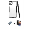 MARSİLYAN™- iPhone 11 Pro Kılıf Atlas Asil Serisi - Siyah 3D Antistatik Mat Seramik Nano Ekran Koruyucu + Shine Kamera Lens Koruma Cam - SH