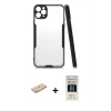MARSİLYAN™- iPhone 11 Pro Kılıf Atlas Asil Serisi - Siyah 5D Hayalet Cam Ekran Koruyucu + Renkli Kamera Lens Koruma Cam - SI