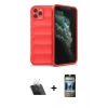 MARSİLYAN™- iPhone 11 Pro Kılıf Atlas Koleksiyonu - Siyah 34D Hayalet Izgaralı Cam + Kamera Lens Koruma Cam - SF