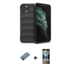 MARSİLYAN™- iPhone 11 Pro Kılıf Atlas Koleksiyonu - Siyah 34D Hayalet Izgaralı Cam + Shine Kamera Lens Koruma Cam - PE