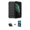 MARSİLYAN™- iPhone 11 Pro Kılıf Atlas Koleksiyonu - Siyah 34D Izgaralı Cam + Kamera Lens Koruma Cam - SF