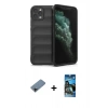 MARSİLYAN™- iPhone 11 Pro Kılıf Atlas Koleksiyonu - Siyah 34D Izgaralı Cam + Shine Kamera Lens Koruma Cam - SH