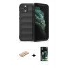 MARSİLYAN™- iPhone 11 Pro Kılıf Atlas Koleksiyonu - Siyah 360 Mat Full Body Arka Koruyucu + Renkli Kamera Lens Koruma Cam - PE