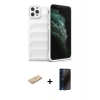 MARSİLYAN™- iPhone 11 Pro Kılıf Atlas Koleksiyonu - Siyah 3D Antistatik Hayalet Cam Ekran Koruyucu + Renkli Kamera Lens Koruma Cam - PE