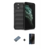 MARSİLYAN™- iPhone 11 Pro Kılıf Atlas Koleksiyonu - Siyah 3D Antistatik Hayalet Cam Ekran Koruyucu + Shine Kamera Lens Koruma Cam - GS
