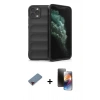 MARSİLYAN™- iPhone 11 Pro Kılıf Atlas Koleksiyonu - Siyah 3D Antistatik Mat Seramik Nano Ekran Koruyucu + Metal Kamera Lens Koruma Cam - KI