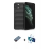 MARSİLYAN™- iPhone 11 Pro Kılıf Atlas Koleksiyonu - Siyah 3D Antistatik Seramik Nano Ekran Koruyucu + Metal Kamera Lens Koruma Cam - KI