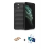 MARSİLYAN™- iPhone 11 Pro Kılıf Atlas Koleksiyonu - Siyah 3D Antistatik Seramik Nano Ekran Koruyucu + Renkli Kamera Lens Koruma Cam - TU