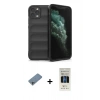 MARSİLYAN™- iPhone 11 Pro Kılıf Atlas Koleksiyonu - Siyah 5D Hayalet Cam Ekran Koruyucu + Shine Kamera Lens Koruma Cam - SABE