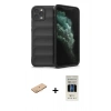MARSİLYAN™- iPhone 11 Pro Kılıf Atlas Koleksiyonu - Siyah 5D Hayalet Cam Ekran Koruyucu + Renkli Kamera Lens Koruma Cam - TU
