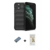 MARSİLYAN™- iPhone 11 Pro Kılıf Atlas Koleksiyonu - Siyah Mat Seramik Nano Ekran Koruyucu + Shine Kamera Lens Koruma Cam - GS