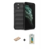 MARSİLYAN™- iPhone 11 Pro Kılıf Atlas Koleksiyonu - Siyah Polymer Nano Ekran Koruyucu + Renkli Kamera Lens Koruma Cam - TU
