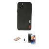 MARSİLYAN™- iPhone 11 Pro Kılıf Doruk Asil Koleksiyonu - Siyah 3D Antistatik Mat Seramik Nano Ekran Koruyucu + Renkli Kamera Lens Koruma Cam - YL