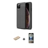 MARSİLYAN™- iPhone 11 Pro Kılıf Doruk Klasik Özel Seri - Siyah 34D Hayalet Izgaralı Cam + Renkli Kamera Lens Koruma Cam - SI