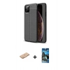 MARSİLYAN™- iPhone 11 Pro Kılıf Doruk Klasik Özel Seri - Siyah 34D Izgaralı Cam + Renkli Kamera Lens Koruma Cam - TU