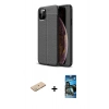 MARSİLYAN™- iPhone 11 Pro Kılıf Doruk Klasik Özel Seri - Siyah 34D Izgaralı Cam + Renkli Kamera Lens Koruma Cam - YL