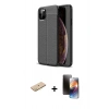 MARSİLYAN™- iPhone 11 Pro Kılıf Doruk Klasik Özel Seri - Siyah 3D Antistatik Mat Seramik Nano Ekran Koruyucu + Renkli Kamera Lens Koruma Cam - SI