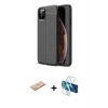 MARSİLYAN™- iPhone 11 Pro Kılıf Doruk Klasik Özel Seri - Siyah 3D Antistatik Seramik Nano Ekran Koruyucu + Renkli Kamera Lens Koruma Cam - SI