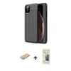 MARSİLYAN™- iPhone 11 Pro Kılıf Doruk Klasik Özel Seri - Siyah 6D Mat Seramik Hayalet Nano Ekran Koruyucu + Renkli Kamera Lens Koruma Cam - TU