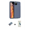MARSİLYAN™- iPhone 11 Pro Kılıf Eksen Form Prime - Şeffaf Pasifik Cam Ekran Koruyucu + Metal Kamera Lens Koruma Cam - KI
