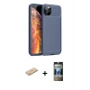 MARSİLYAN™- iPhone 11 Pro Kılıf Eksen Form Prime - Siyah 34D Hayalet Izgaralı Cam + Renkli Kamera Lens Koruma Cam - PE