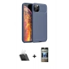 MARSİLYAN™- iPhone 11 Pro Kılıf Eksen Form Prime - Siyah 34D Hayalet Izgaralı Cam + Kamera Lens Koruma Cam - SF