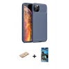 MARSİLYAN™- iPhone 11 Pro Kılıf Eksen Form Prime - Siyah 34D Izgaralı Cam + Renkli Kamera Lens Koruma Cam - PE