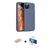 MARSİLYAN™- iPhone 11 Pro Kılıf Eksen Form Prime - Siyah 3D Antistatik Cam Ekran Koruyucu + Renkli Kamera Lens Koruma Cam - PE