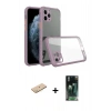 MARSİLYAN™- iPhone 11 Pro Kılıf Nova Asil Özel Seri - Şeffaf 360 Full Body Arka Koruyucu + Pembe Renkli Kamera Lens Koruma Cam