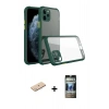 MARSİLYAN™- iPhone 11 Pro Kılıf Nova Asil Özel Seri - Siyah 34D Hayalet Izgaralı Cam + Renkli Kamera Lens Koruma Cam - MI