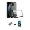 MARSİLYAN™- iPhone 11 Pro Kılıf Nova Asil Özel Seri - Siyah 34D Izgaralı Cam + Metal Kamera Lens Koruma Cam - KI
