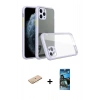 MARSİLYAN™- iPhone 11 Pro Kılıf Nova Asil Özel Seri - Siyah 34D Izgaralı Cam + Sarı Renkli Kamera Lens Koruma Cam