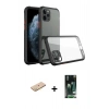 MARSİLYAN™- iPhone 11 Pro Kılıf Nova Asil Özel Seri - Siyah 360 Mat Full Body Arka Koruyucu + Renkli Kamera Lens Koruma Cam - PE