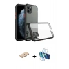 MARSİLYAN™- iPhone 11 Pro Kılıf Nova Asil Özel Seri - Siyah 3D Antistatik Cam Ekran Koruyucu + Renkli Kamera Lens Koruma Cam - MI