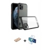 MARSİLYAN™- iPhone 11 Pro Kılıf Nova Asil Özel Seri - Siyah 3D Antistatik Cam Ekran Koruyucu + Renkli Kamera Lens Koruma Cam - TU