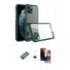MARSİLYAN™- iPhone 11 Pro Kılıf Nova Asil Özel Seri - Siyah 3D Antistatik Mat Seramik Nano Ekran Koruyucu + Sierra Blue Shine Kamera Lens Koruma Cam
