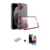 MARSİLYAN™- iPhone 11 Pro Kılıf Nova Asil Özel Seri - Siyah 3D Antistatik Mat Seramik Nano Ekran Koruyucu + Pembe Renkli Kamera Lens Koruma Cam
