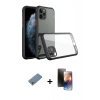 MARSİLYAN™- iPhone 11 Pro Kılıf Nova Asil Özel Seri - Siyah 3D Antistatik Mat Seramik Nano Ekran Koruyucu + Shine Kamera Lens Koruma Cam - GS