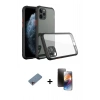 MARSİLYAN™- iPhone 11 Pro Kılıf Nova Asil Özel Seri - Siyah 3D Antistatik Mat Seramik Nano Ekran Koruyucu + Shine Kamera Lens Koruma Cam - PE