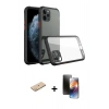 MARSİLYAN™- iPhone 11 Pro Kılıf Nova Asil Özel Seri - Siyah 3D Antistatik Mat Seramik Nano Ekran Koruyucu + Pembe Renkli Kamera Lens Koruma Cam