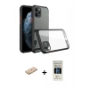MARSİLYAN™- iPhone 11 Pro Kılıf Nova Asil Özel Seri - Siyah 5D Hayalet Cam Ekran Koruyucu + Renkli Kamera Lens Koruma Cam - PE
