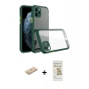 MARSİLYAN™- iPhone 11 Pro Kılıf Nova Asil Özel Seri - Siyah Mat Seramik Nano Ekran Koruyucu + Pembe Renkli Kamera Lens Koruma Cam
