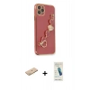 MARSİLYAN™- iPhone 11 Pro Kılıf Nova Işık Prime - Şeffaf Pasifik Cam Ekran Koruyucu + Pembe Renkli Kamera Lens Koruma Cam