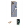 MARSİLYAN™- iPhone 11 Pro Kılıf Nova Işık Prime - Siyah 360 Mat Full Body Arka Koruyucu + Turuncu Renkli Kamera Lens Koruma Cam