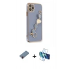 MARSİLYAN™- iPhone 11 Pro Kılıf Nova Işık Prime - Siyah 3D Antistatik Cam Ekran Koruyucu + Shine Kamera Lens Koruma Cam - PE