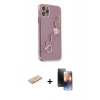 MARSİLYAN™- iPhone 11 Pro Kılıf Nova Işık Prime - Siyah 3D Antistatik Mat Seramik Nano Ekran Koruyucu + Pembe Renkli Kamera Lens Koruma Cam